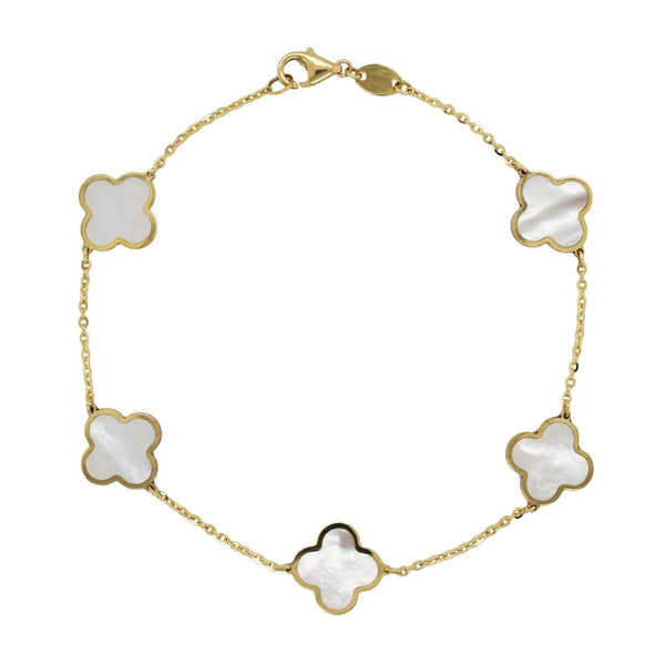 14K Italian Gold Mother of Pearl Clover Bracelet