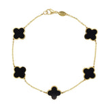 14K Italian Gold Onyx Clover Bracelet