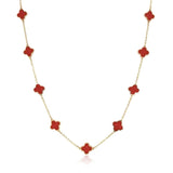 14K Italian Gold Coral Red Clover Necklace