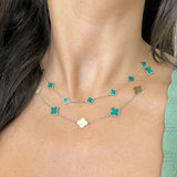 14K Italian Gold Malachite Clover Necklace