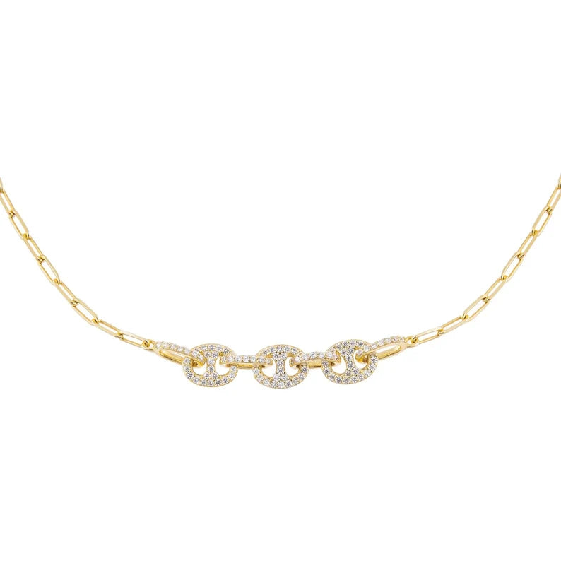 Pave Mariner Link Necklace 925 Silver