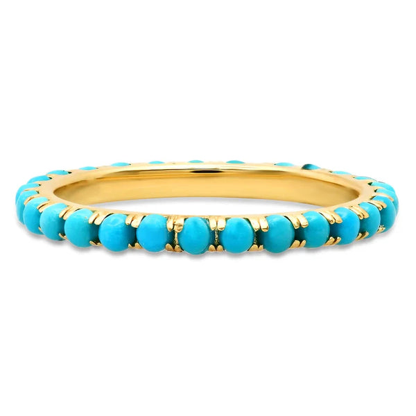 Turquoise Cabochon Eternity Band Ring 925 Silver