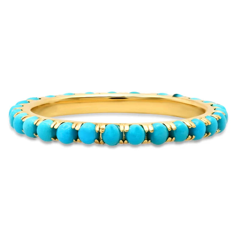 Turquoise Cabochon Eternity Band Ring 925 Silver