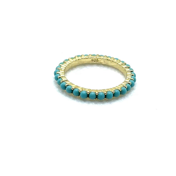 Turquoise Cabochon Eternity Band Ring 925 Silver