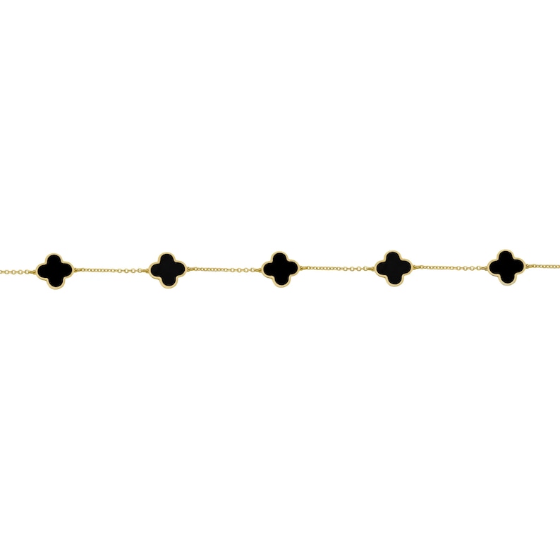 14K Italian Gold Onyx Clover Bracelet