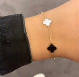 14K Italian Gold Onyx Mother of Pearl Clover Bracelet