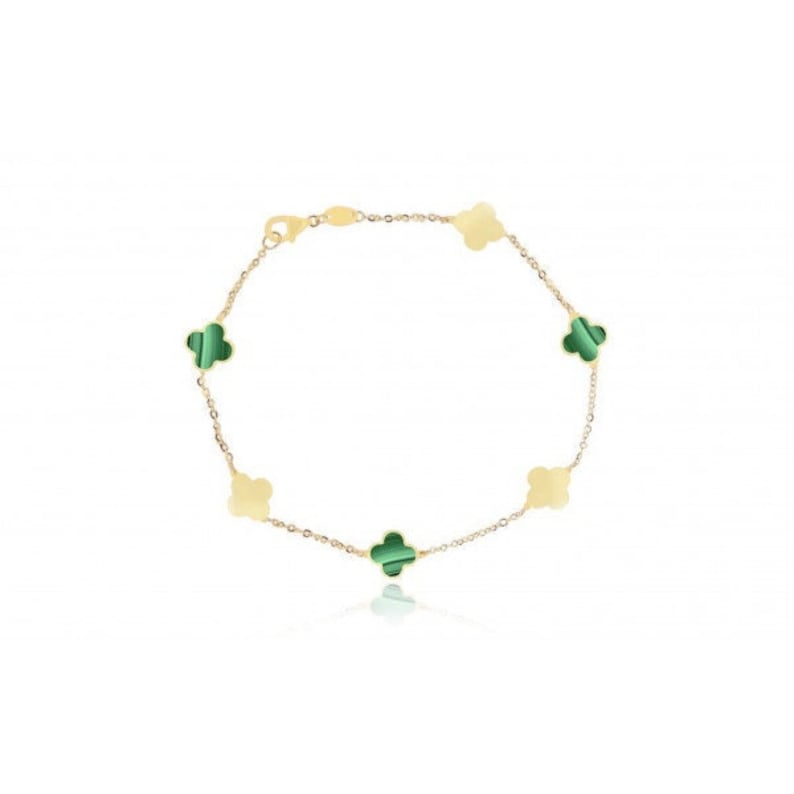 14K Italian Gold Malachite Clover Bracelet