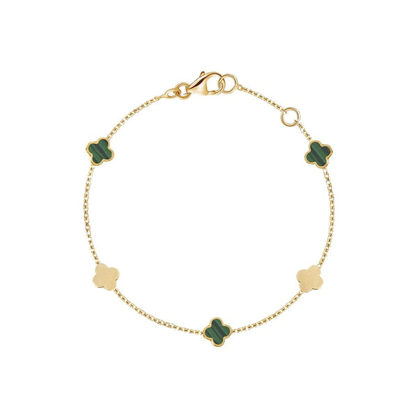 14K Italian Gold Malachite Clover Bracelet