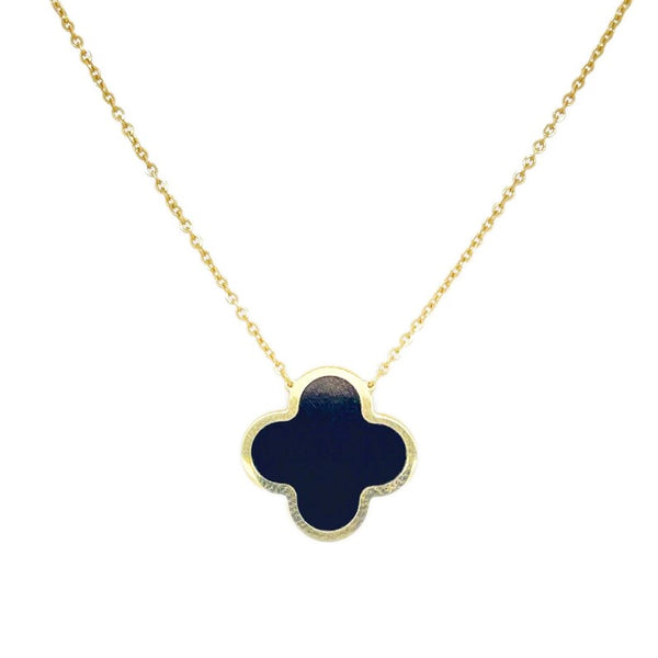 14K Italian Gold Onyx Single Clover Necklace