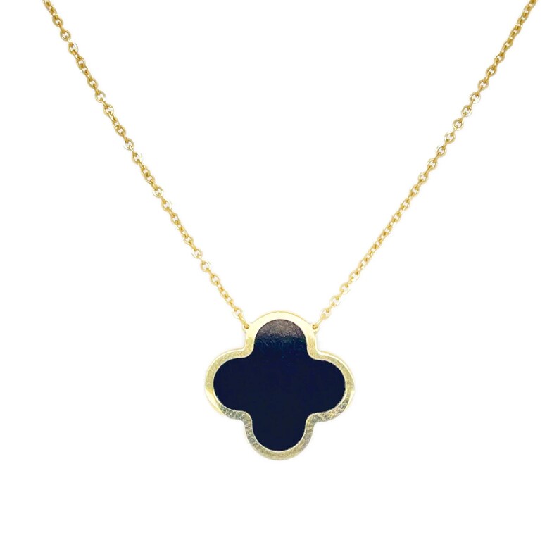 14K Italian Gold Onyx Single Clover Necklace