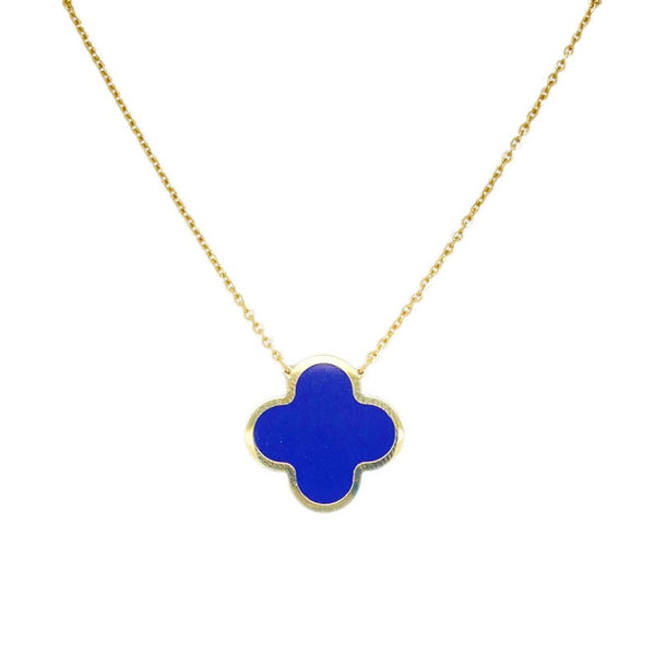 14K Italian Gold Lapis Single Clover Necklace