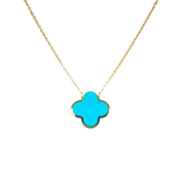 14K Italian Gold Turquoise Single Clover Necklace