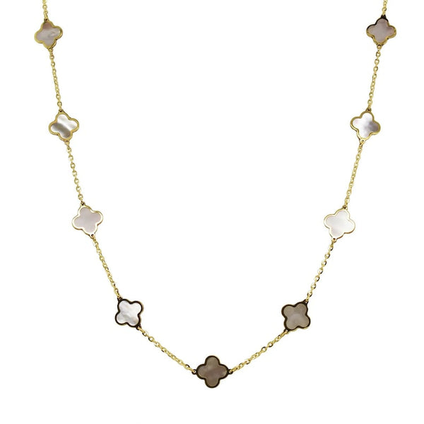 14K Italian Gold Mother of Pearl Clover Necklace