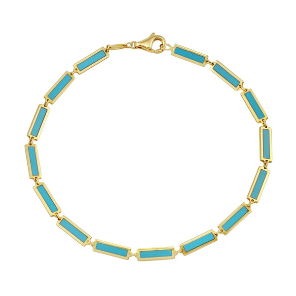 14K Italian Gold Turquoise Dense Bar Station Bracelet
