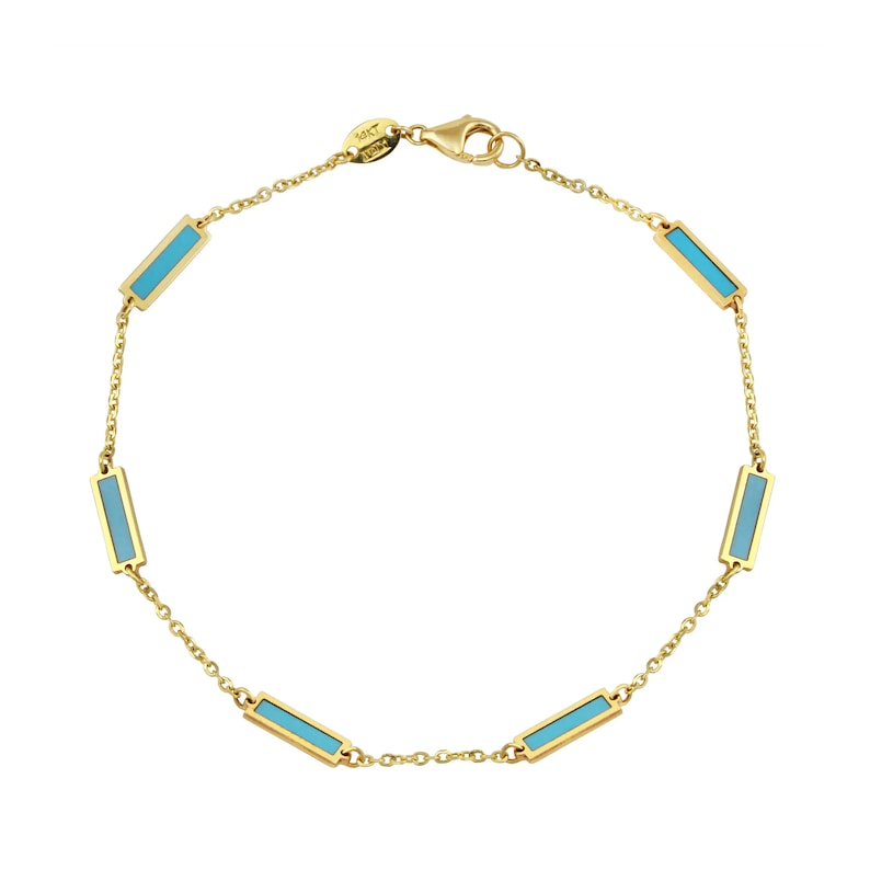 Turquoise Bar Station Bracelet 14K Italian Gold