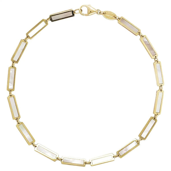 Mother of Pearl Bar Station Bracelet 14K Italian Gold