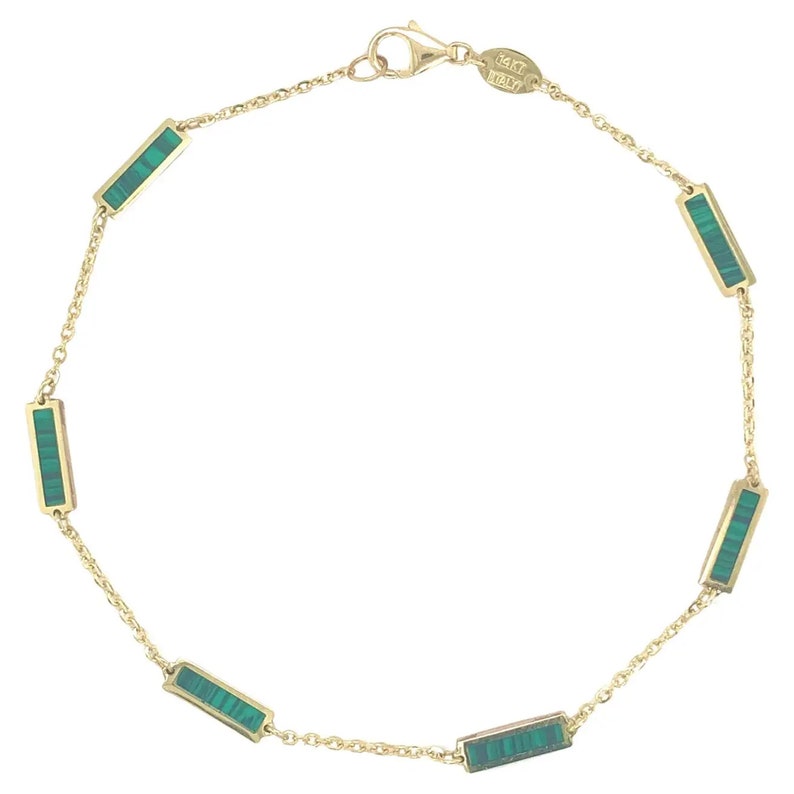 Malachite Bar Station Bracelet 14K Italian Gold