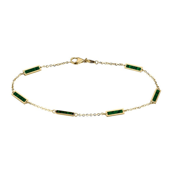 Malachite Bar Station Bracelet 14K Italian Gold