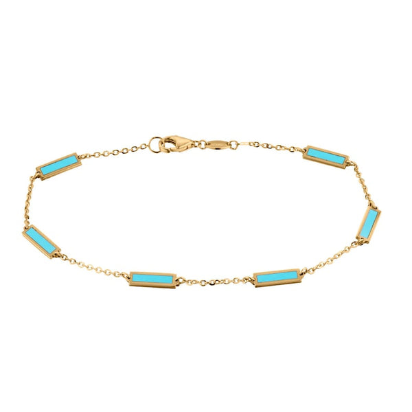 Turquoise Bar Station Bracelet 14K Italian Gold