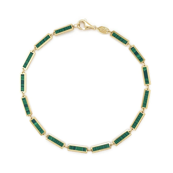 14K Italian Gold Malachite Bar Bracelet