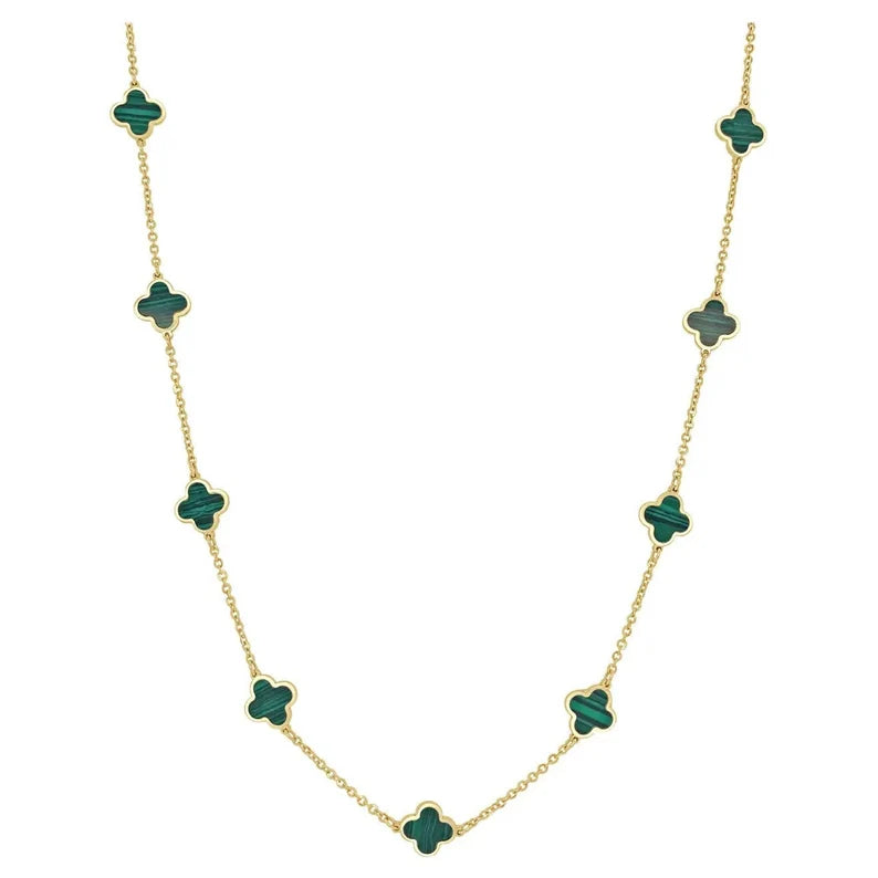 14K Italian Gold Malachite Clover Necklace