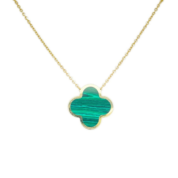 14K Italian Gold Malachite Single Clover Necklace