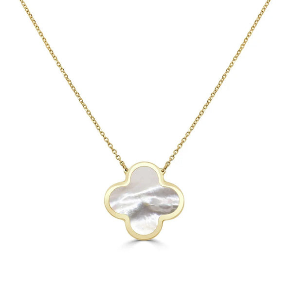 14K Italian Gold Mother of Pearl Single Clover Necklace