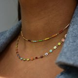 14K Italian Gold Rainbow Bar Necklace