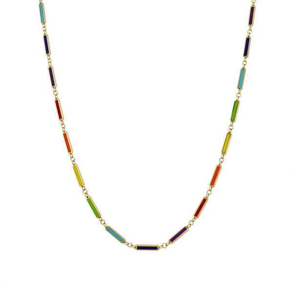 14K Italian Gold Rainbow Bar Necklace