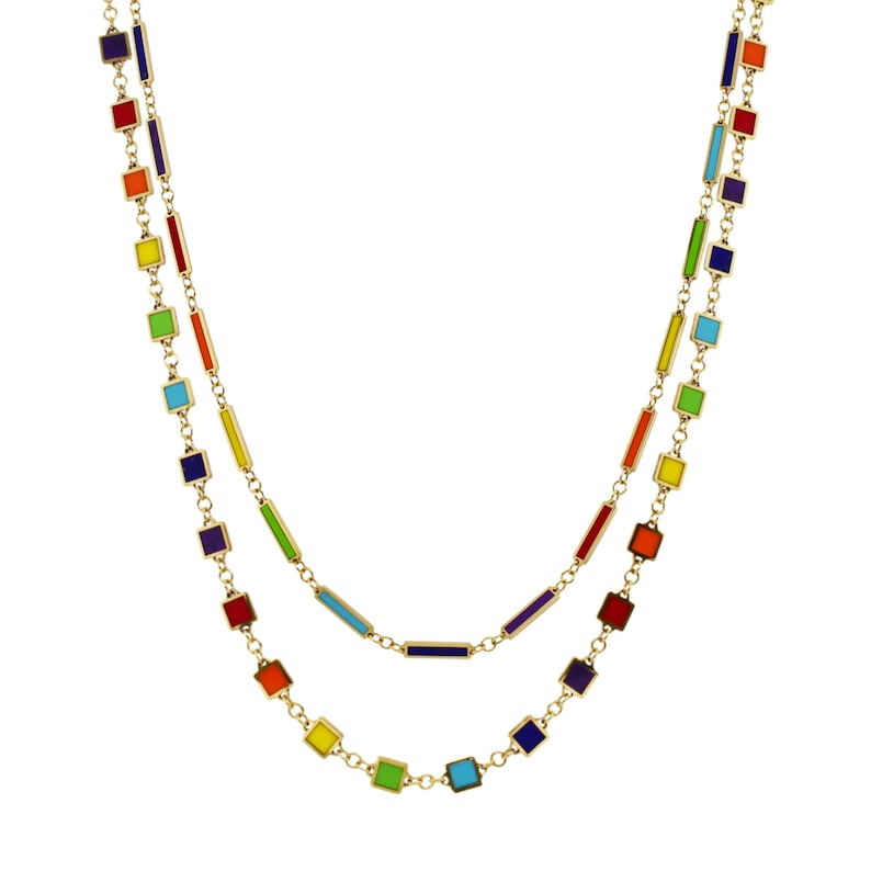 14K Italian Gold Rainbow Square Necklace