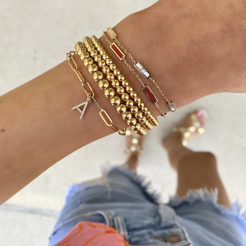 Red Coral Bar Station Bracelet 14K Italian Gold