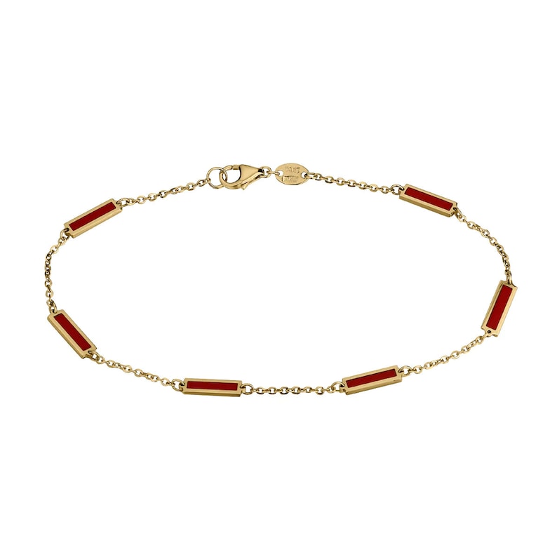 Red Coral Bar Station Bracelet 14K Italian Gold