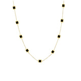 14K Italian Gold Onyx Square Station Necklace