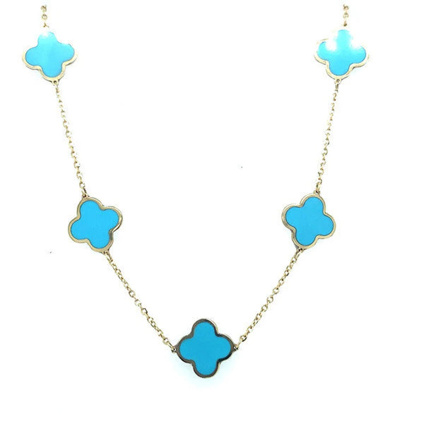 14K Italian Gold Turquoise Clover Necklace