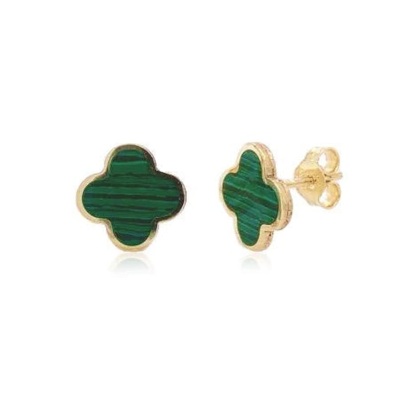 14K Italian Gold Malachite Clover Earrings