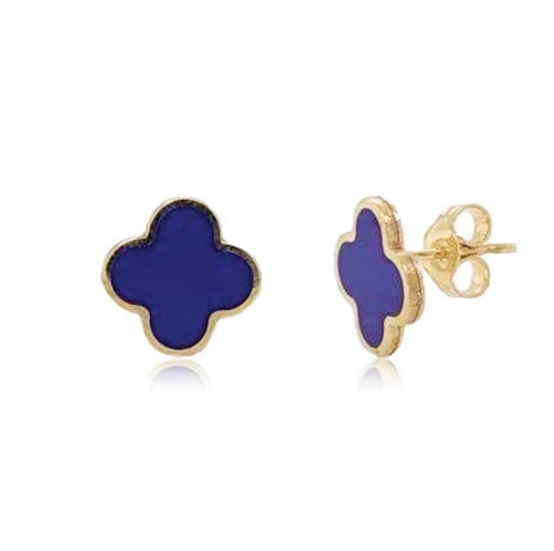 14K Italian Gold Lapis Clover Stud Earrings