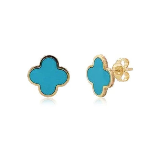 14K Italian Gold Turquoise Clover Stud Earrings