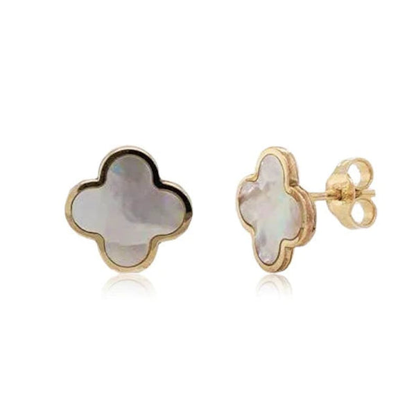 14K Italian Gold Mother of Pearl Clover Earrings