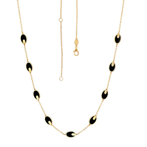 14K Italian Gold Onyx Oval Station Necklace