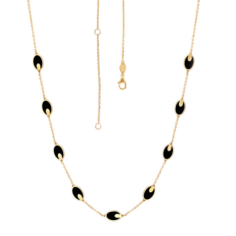 14K Italian Gold Onyx Oval Station Necklace