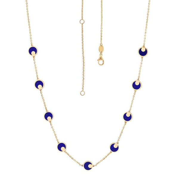 Lapis Disc Circle Station Necklace 14K Italian Gold