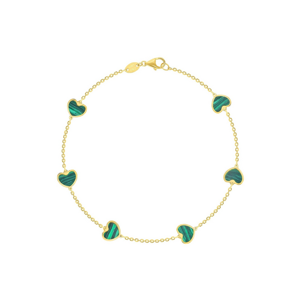 Malachite Heart Bracelet 14K Italian Gold