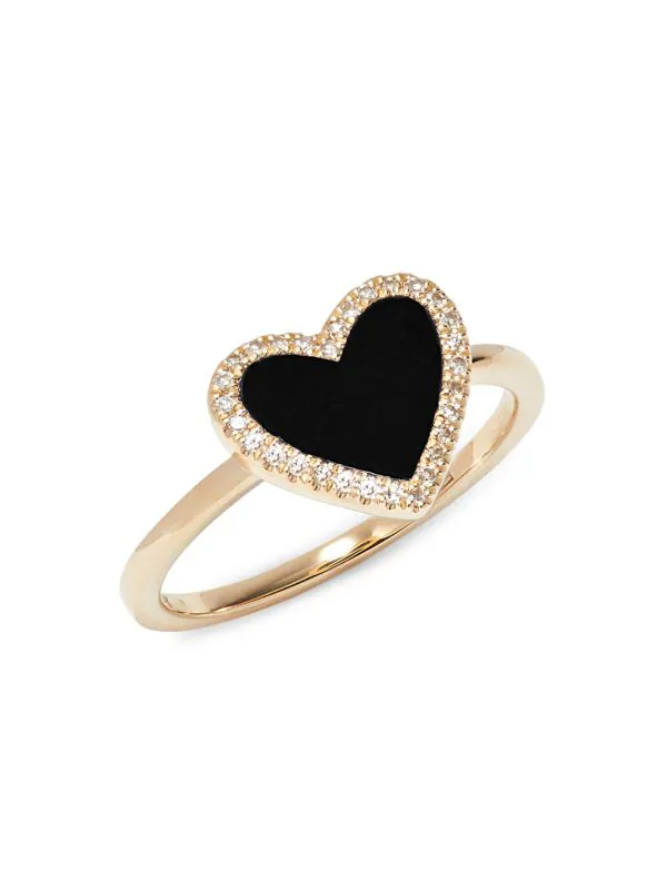 Mini Onyx Pave Heart Ring 925 Silver