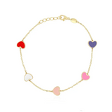 Multicolored Heart Station Bracelet 14K Italian Gold