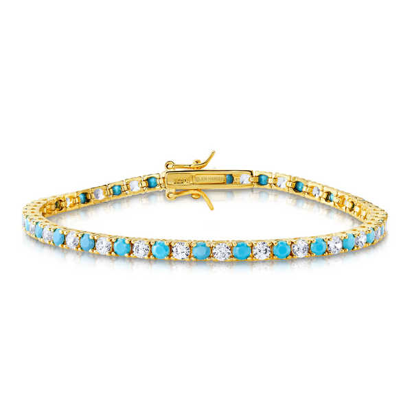 Turquoise Diamond Tennis Bracelet 925 Silver