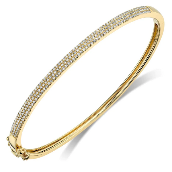 Three Row Pave Diamond Bangle 14K Gold VS