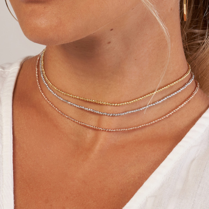 Diamond Cut Bead Adjustable Choker 14K Gold