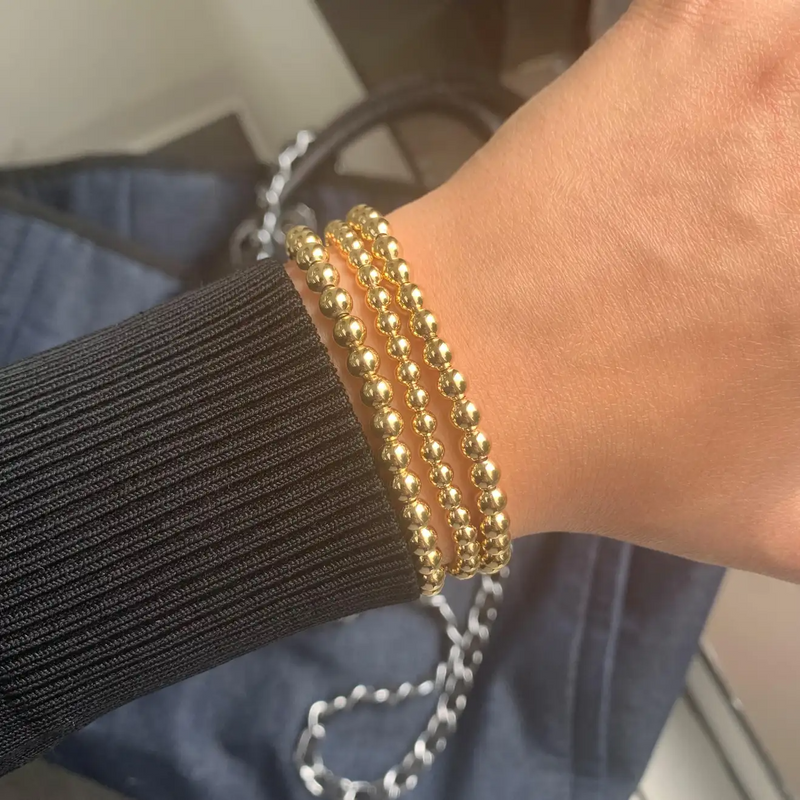 Beaded Stretch Bracelet 14K Gold Stackable