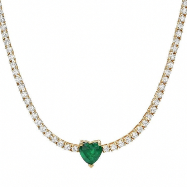 Emerald Heart Tennis Necklace Sterling Silver