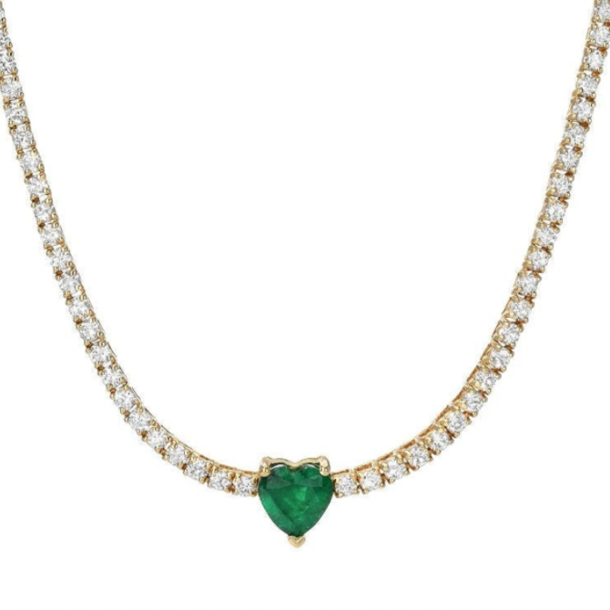 Emerald Heart Tennis Necklace Sterling Silver